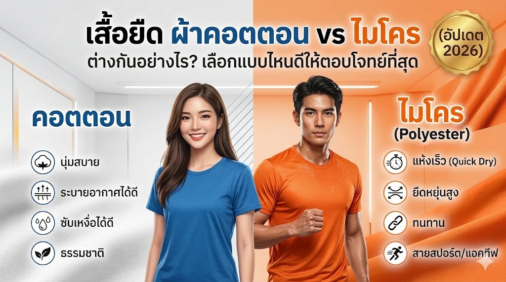 เสื้อยืด ผ้าคอตตอน vs ไมโคร ต่างกันอย่างไร? เลือกแบบไหนดีให้ตอบโจทย์ที่สุด (อัปเดต 2026)