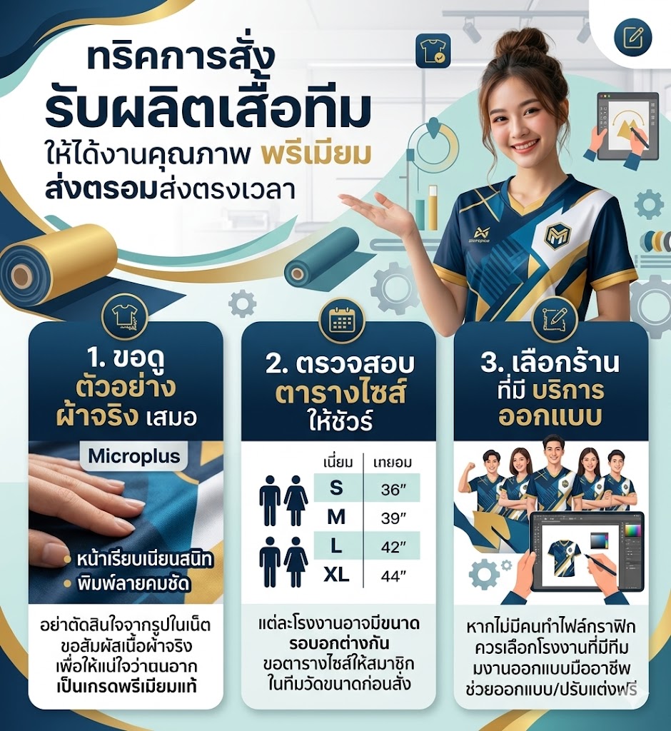 รับผลิตเสื้อทีม ผ้าไมโครพลัสหน้าเรียบพิมพ์ลาย สีสด ไม่ย้วย (อัปเดต 2026) 6 ผ้าไมโครพลัสหน้าเรียบพิมพ์ลาย สำหรับ