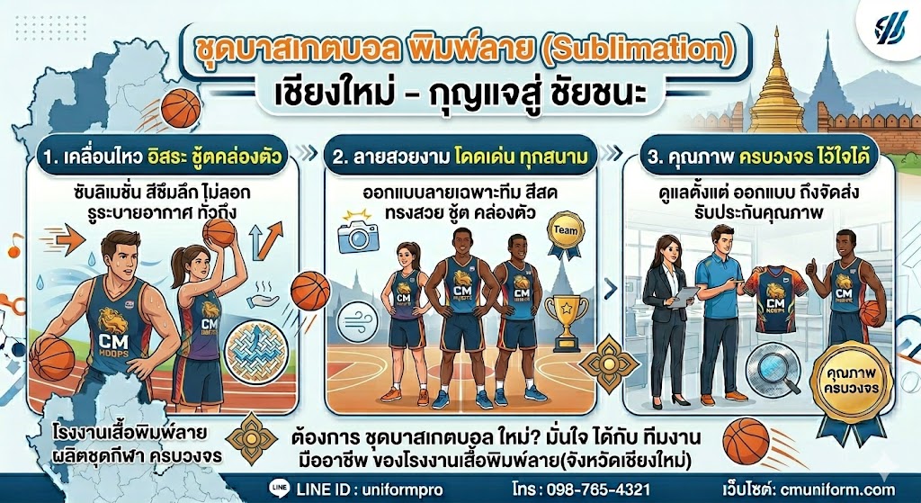 รับทำ เสื้อบาสพิมพ์ลาย เชียงใหม่ งานซับลิเมชั่น สีสด ไม่มีขั้นต่ำ 2 เสื้อบาสพิมพ์ลาย เชียงใหม่