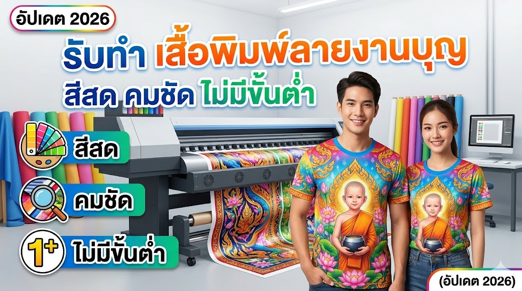 รับทำ เสื้อพิมพ์ลายงานบุญ สีสด คมชัด ไม่มีขั้นต่ำ (อัปเดต 2026) 4 รับทำ เสื้อพิมพ์ลายงานบุญ สีสด คมชัด ไม่มีขั้นต่ำ (อัปเดต 2026)