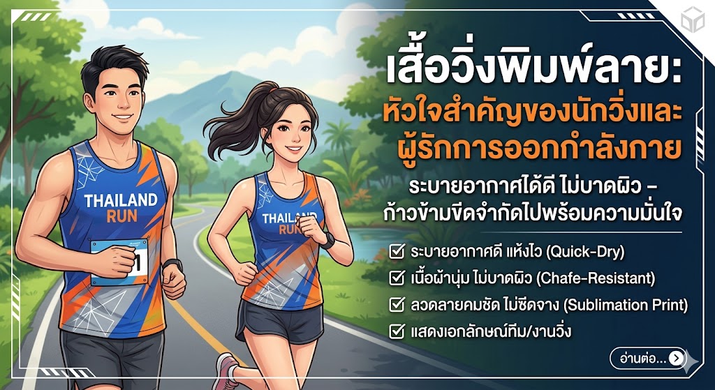 รับทำ เสื้อวิ่งพิมพ์ลาย สีสด คมชัด ใส่สบาย ไม่มีขั้นต่ำ (อัปเดต 2026) 2 เสื้อวิ่งพิมพ์ลาย