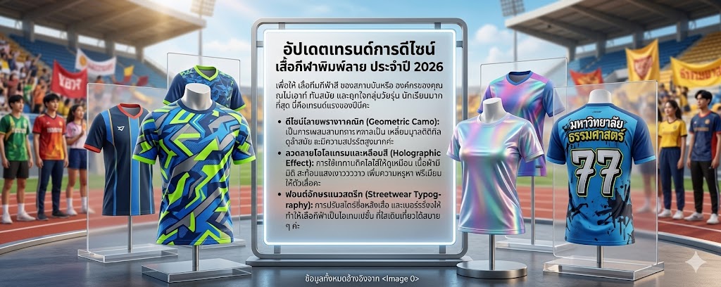 รับทำเสื้อกีฬาสีพิมพ์ลาย ออกแบบฟรี ราคาโรงงาน ไม่มีขั้นต่ำ