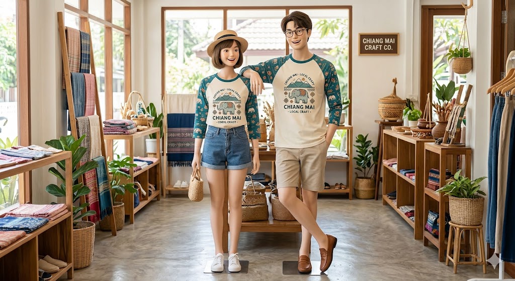 เสื้อคอกลมแขนเสียบพิมพ์ลาย