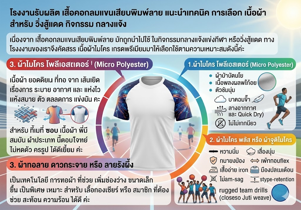 เสื้อคอกลมแขนเสียบพิมพ์ลาย