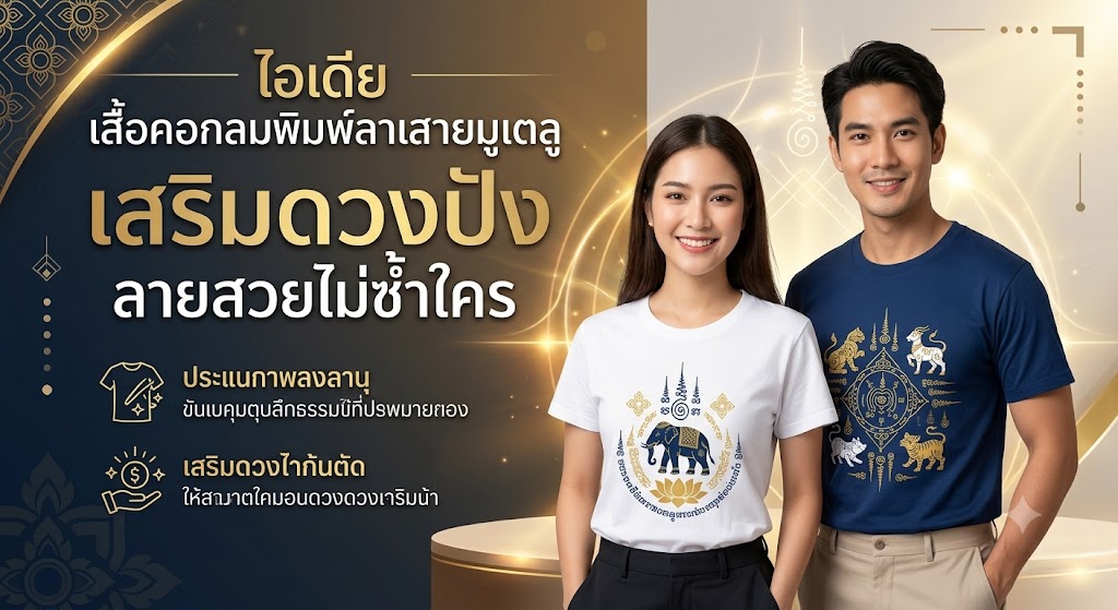 ไอเดีย เสื้อคอกลมพิมพ์ลายสายมูเตลู เสริมดวงปัง ลายสวยไม่ซ้ำใคร